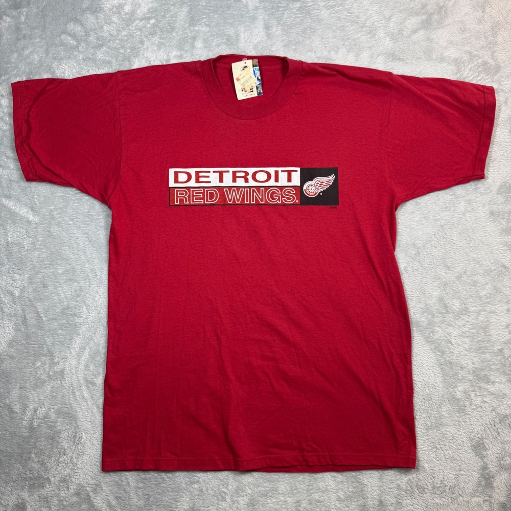 Vintage Fruit of the Loom Detroit Red Wings T Shirt Mens L Red NHL Deadstock 90s